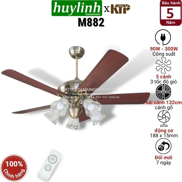 Quạt trần cánh gỗ đèn chùm kim thuận phong ktp m882 - 5 cánh