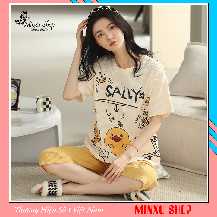 Bộ ngủ mùa hè, bộ mặc nhà nữ quần lửng áo ngắn tay mát mẻ, hàng QCCC Mã BK