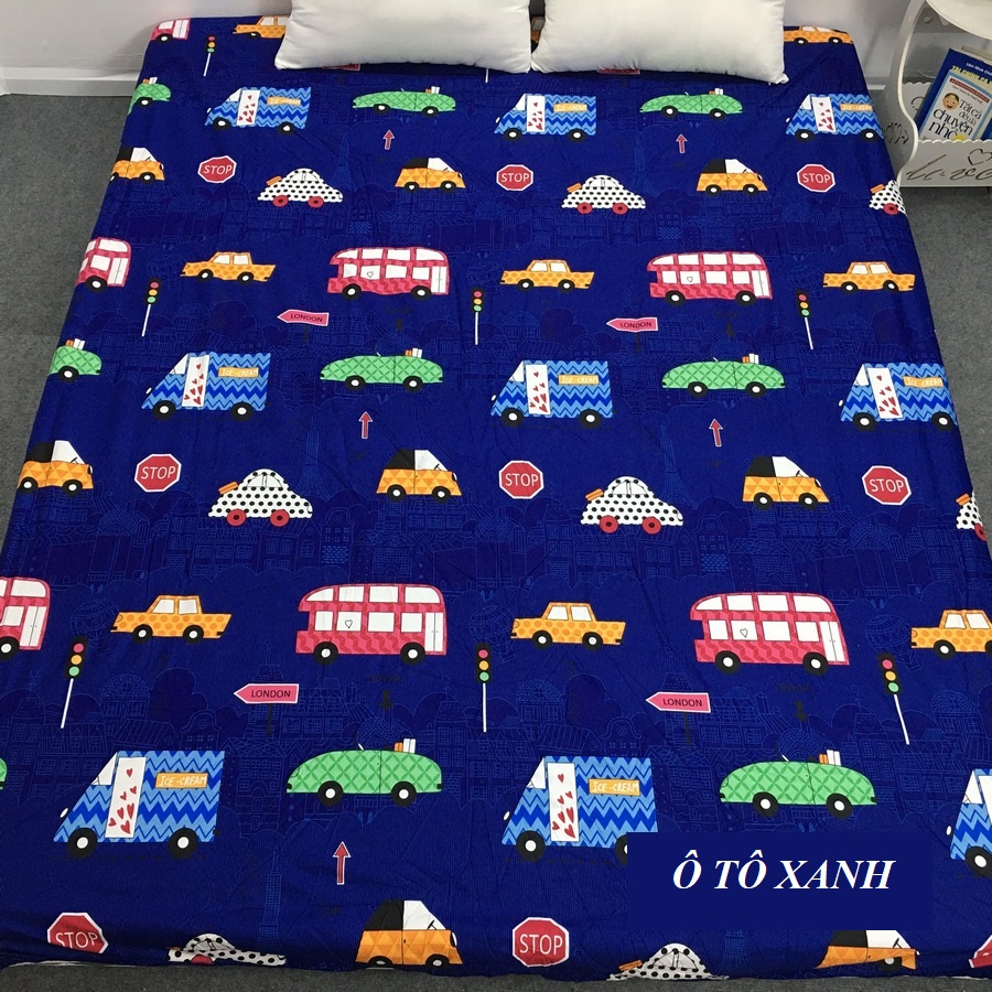GA CHỐNG THẤM COTTON HOẠT HÌNH NGỘ NGHĨNH MẪU XE HƠI Ô TÔ 1M6 X 2M 1M8x2m 2mx2m2 1m2x1m9