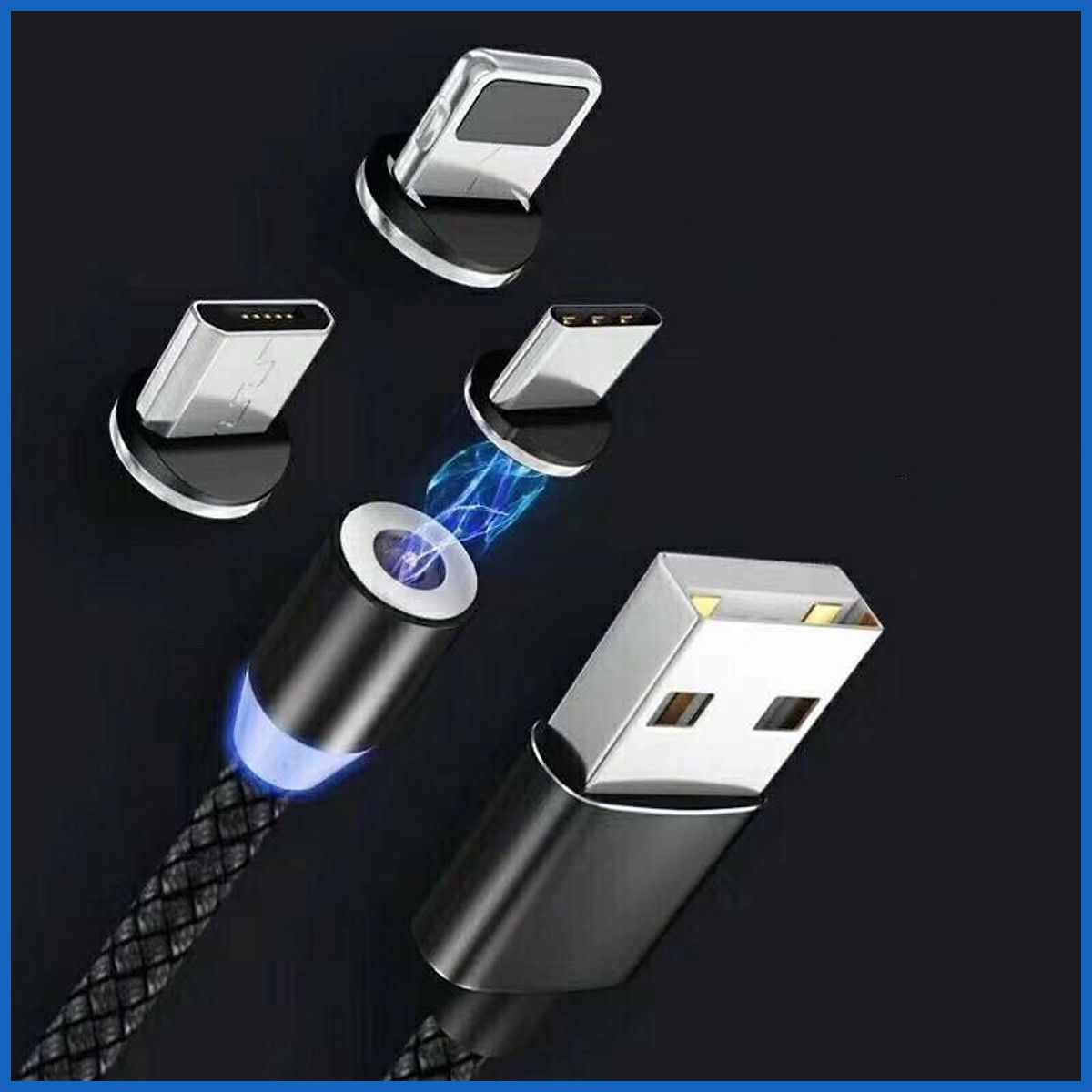 [Full Set 3 đầu sạc] Cáp sạc từ nam châm 3 đầu iPhone, Micro USB và TYPE-C 360 độ Dây Dù Siêu Bền