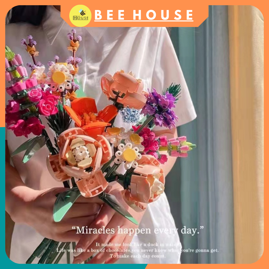 [HOÀN TIỀN  6%]ĐỒ CHƠI LẮP GHÉP- HOA DECOR TRANG TRÍ- BỘ XẾP HÌNH LẮP RÁP BÓ HOA NHIỀU MÀU