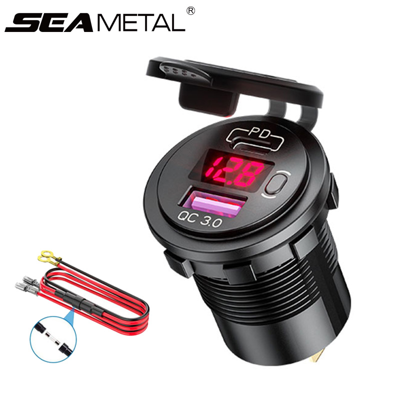 Sạc usb trên ôtô qc3.0 ổ cắm tự động sạc nhanh bộ sạc chống nước 12v đèn nền & màn hình kỹ thuật số bộ sạc xe hơi sửa đổi