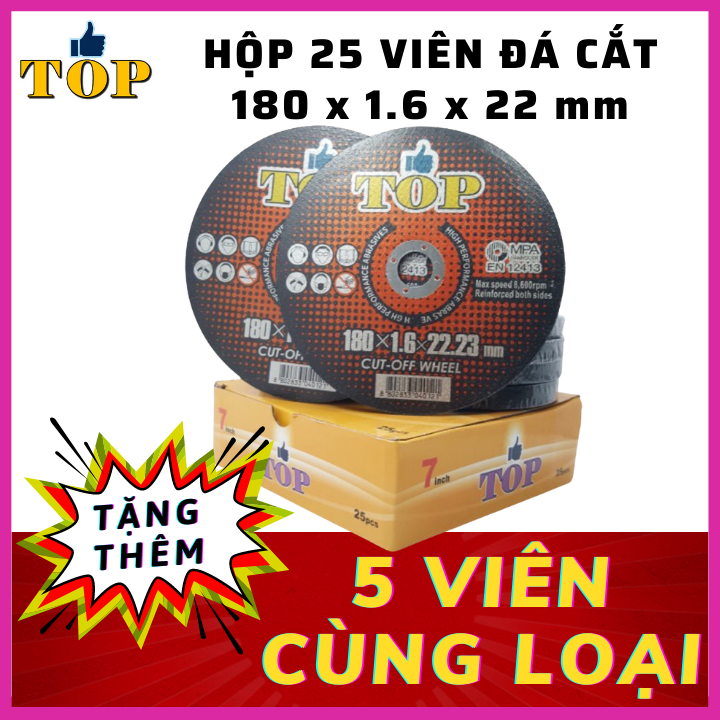 Hộp 25 viên ĐÁ CẮT SẮT phi 180 ( 1 tấc 8) | Đá cắt inox | Đá cắt TOP Hàn Quốc