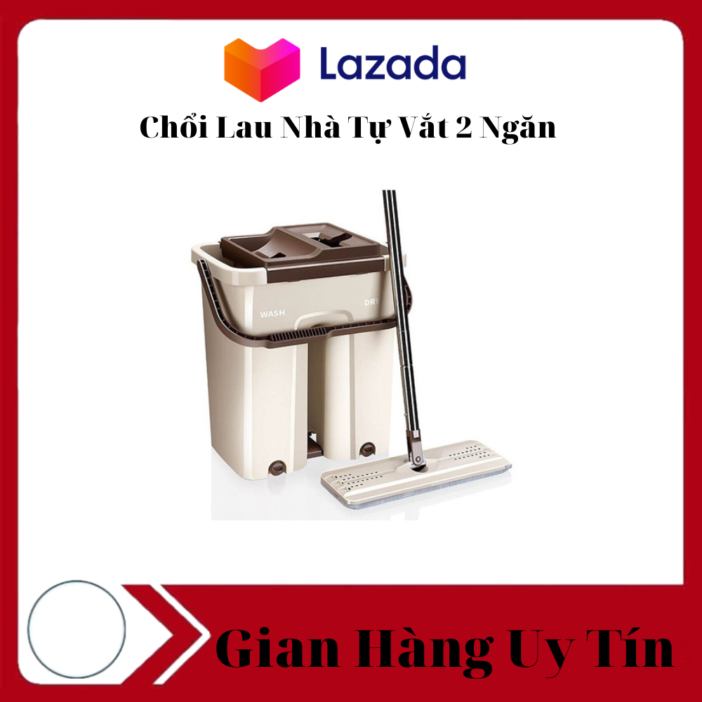 Bộ cây lau nhà - chổi lau nhà tự vắt kèm thùng vắt 360 độ cao cấp - bộ thùng lau nhà thông minh vắt tự động 2 ngăn cỡ lớn
