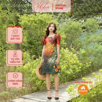 Đầm Nữ Cổ Vuông Họa Tiết Hoa Thời Trang Eden - D443