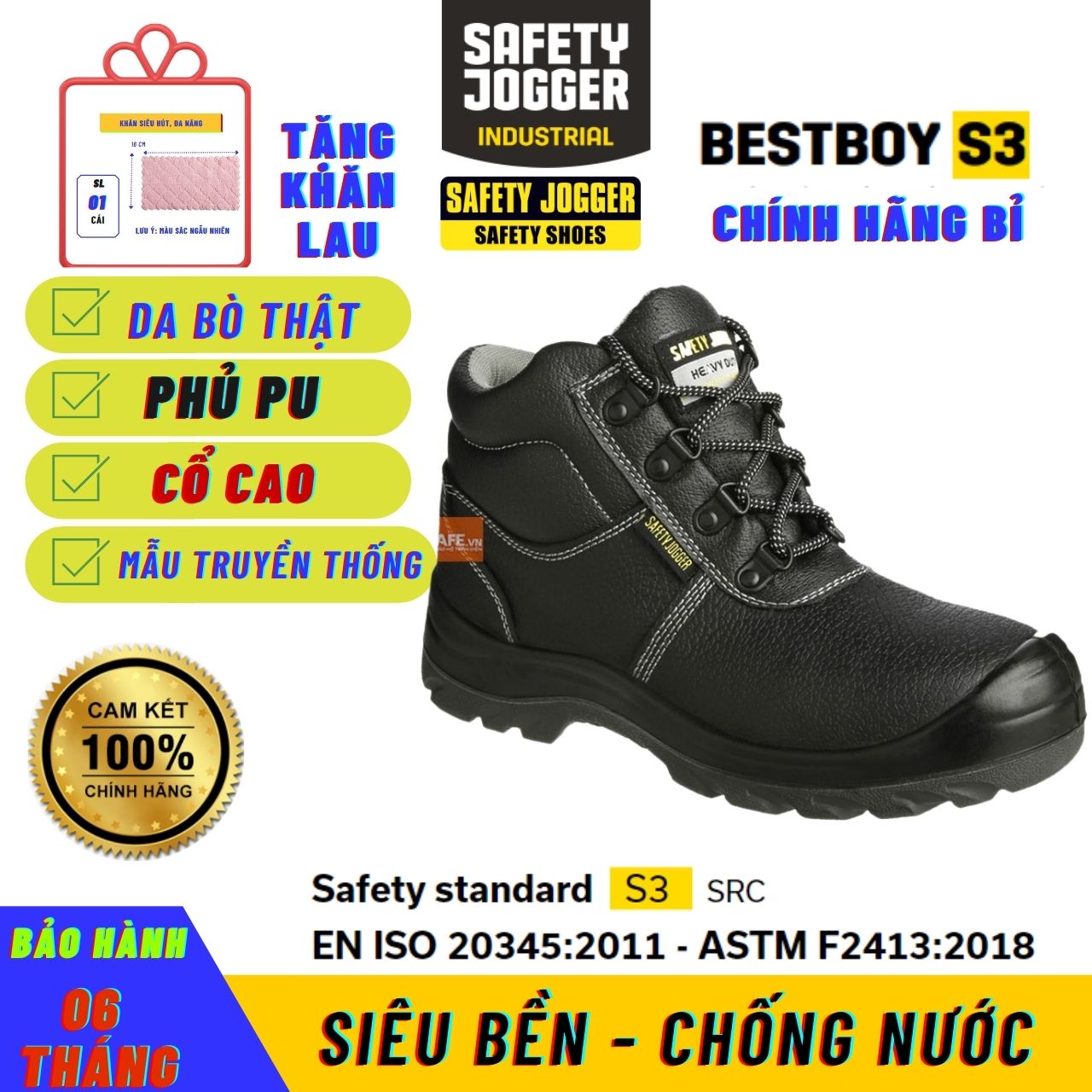 Safety Jogger BestBoy S3 Giày Bảo Hộ Chống Dầu, Nước Lao Động Chính Hãng Chống Đinh Safety Jogger Cao Cấp Cổ Cao Nam BiBoy Shop