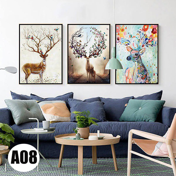 Bộ 3 bức tranh canvas hươu hiện đại