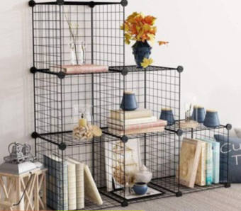 KỆ LƯỚI SẮT LẮP GHÉP HÌNH BẬT THANG 6 Ô MẦU HỒNG, ĐEN, TRẮNG, Ô 24T26