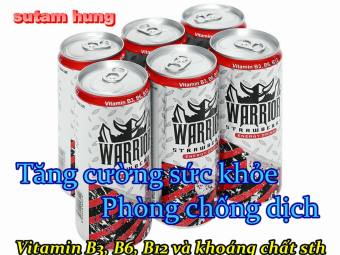 Nước tăng lực Warrior hương dâu 325ml  chiến binh năng lượng bổ sung vitamin B3 B6 B12 và khoáng chất (1 Lốc 6 lon )  HẠN SỬ DỤNG MỚI . sản phẩm có trúng thưởng BỪNG TỈNH SĂN QUÀ ĐỈNH .sth  (8.260 1lon)