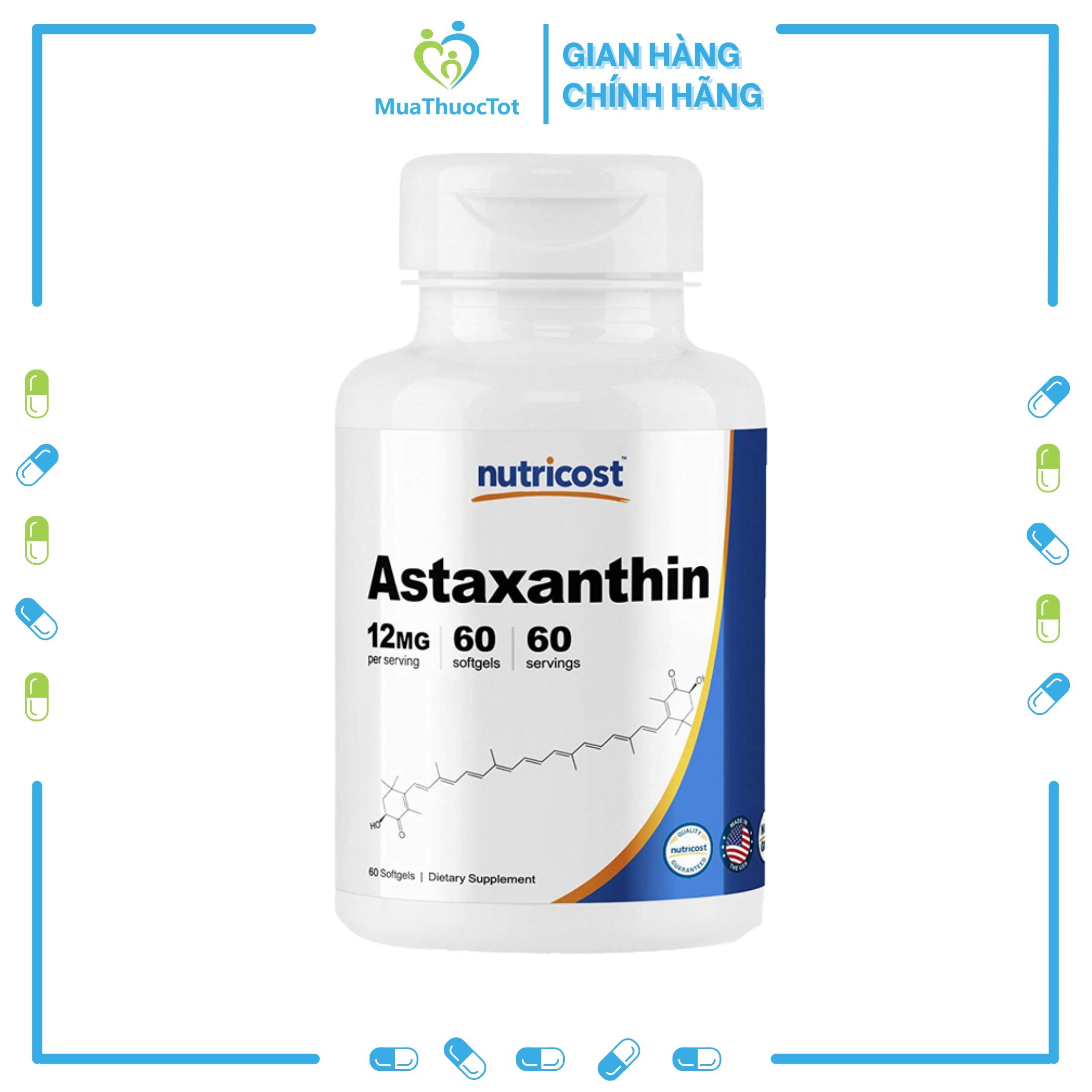 Viên Uống Chống Oxy Hóa Lão Hóa Nutricost Astaxanthin 12mg 60 Viên