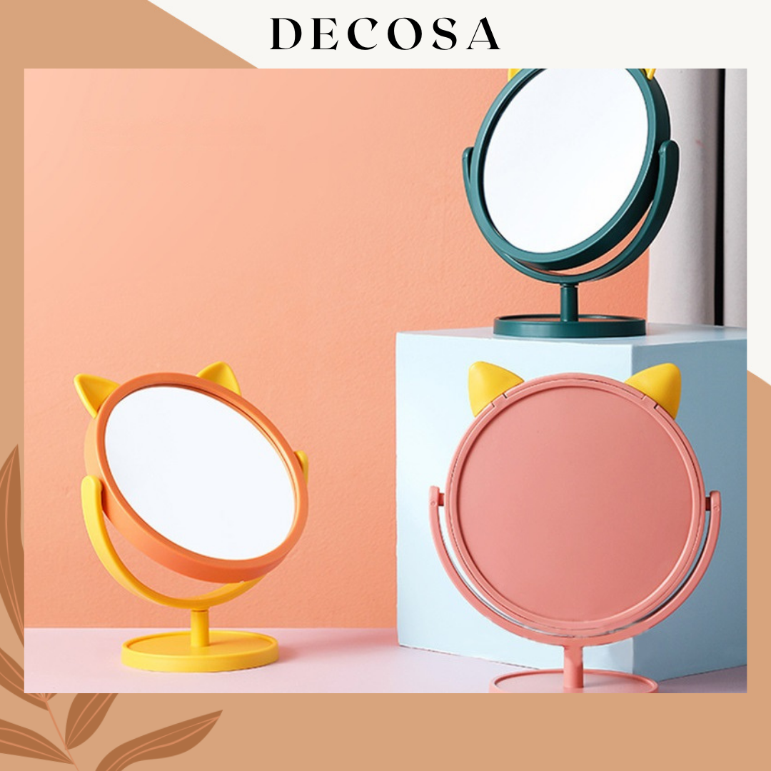 Gương để bàn trang điểm tai mèo xoay 360 độ DECOSA