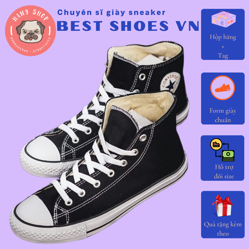 Giày thể thao nam nữ CV cổ cao màu đen chất liệu siêu bền - Giày sneaker cổ cao đen - Giày đôi - Giày thể thao cổ cao - Giày cổ cao