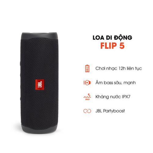 Loa Bluetooth JBL Flip 5 2021 Mới Nhất |  Loa Nghe Nhạc Công Nghệ PartyBoostTreble Rời Thời Gian Sử Dụng 12h |  Âm Thanh Siêu Bass Cực Mạnh Cực Sâu Kháng Nước IP67 Loa Karaoke Công Suất Cực Lớn |  Loa dùng cho Máy Tính, LapTop, Vi Tính.