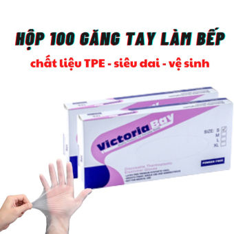 Hộp Găng Tay 100 Chiếc Siêu Dai Victoria Bay Chất Liệu TPE Không Mùi Chống Nhăn, Gang Tay Đa Năng Dùng 1 Lần, Găng Tay Nấu ăn, Găng Tay Y Tế, Găng Tay Cao Su - Giadungbv247