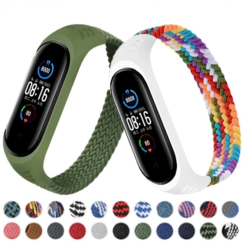 Dây Đeo Cổ Tay Vòng Nylon Vải Bện Vòng Tay Co Giãn Trên Mi Band 6 Mi Band 5 Dây Đeo Thay Thế Cho Mi Band 6 5 4 3