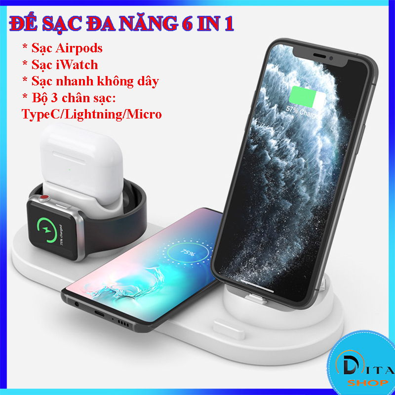 Đế sạc đa năng không dây. Đế sạc có thể sạc nhiều thiết bị cùng lúc dành cho điện thoại samsung, iphone, oppo... sạc iWatch, Airpods...