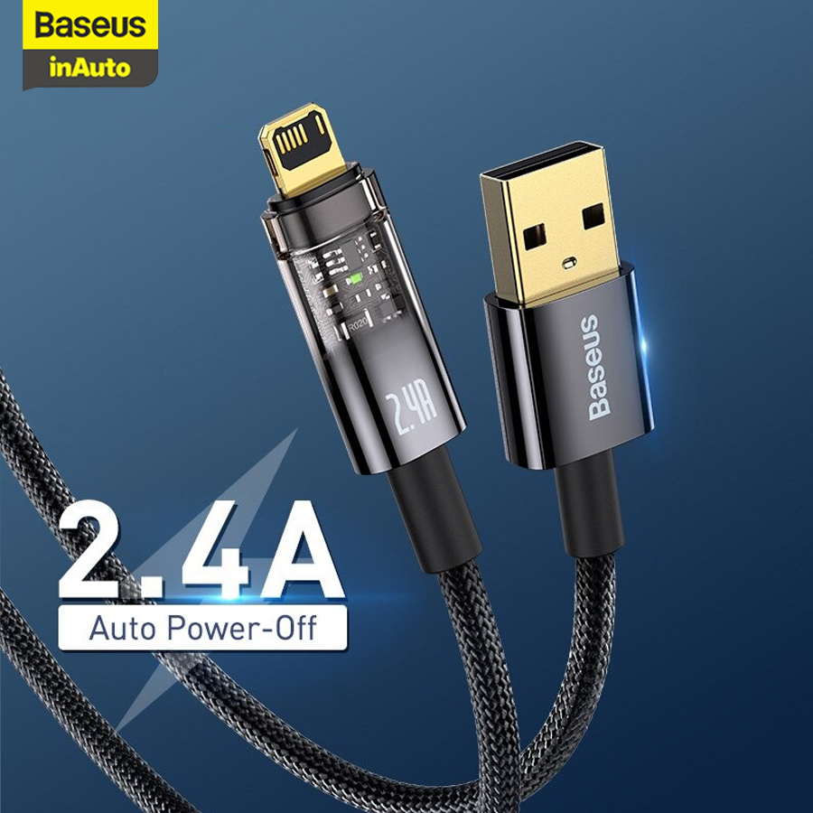 Cáp sạc nhanh usb baseus 2.4a tự động ngắt nguồn cho iphone 13 12 11 pro max mini xs