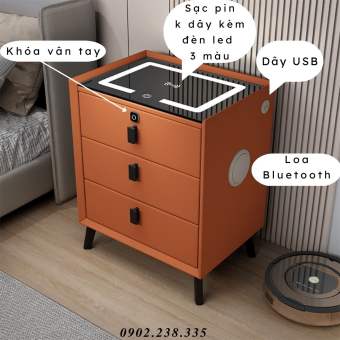 Tủ Đầu Giường Thông Minh, Tab Đầu Giường Đa Năng Có Khoá Vân Tay, Kèm Loa Bluetooth, Sạc Điện Thoại Không Đây, Ổ USB, Đèn Led Cảm Ứng