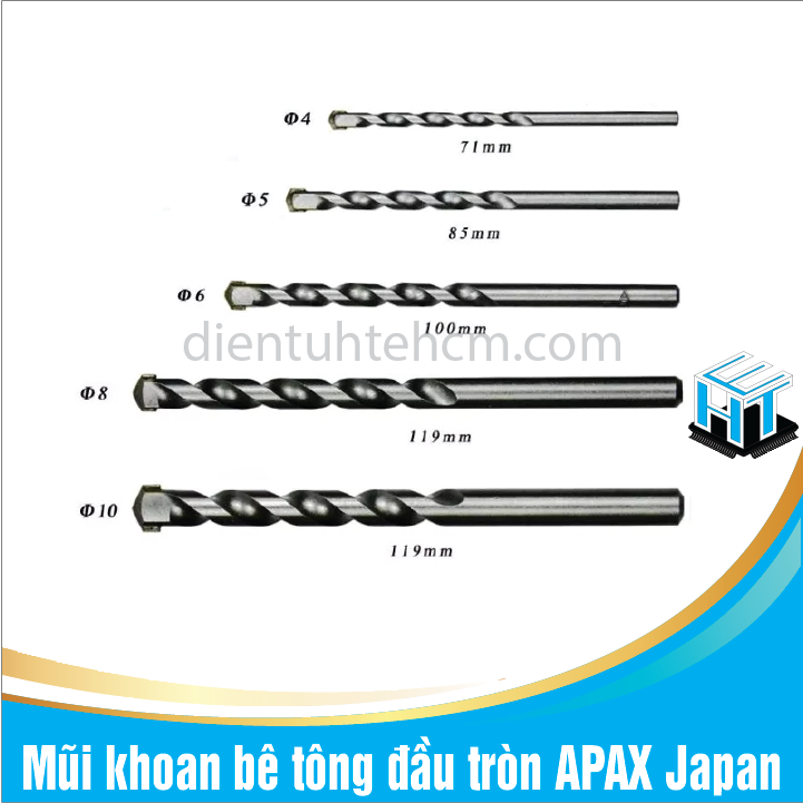 Mũi khoan bê tông đầu tròn APAX Japan size 3mm - 16mm mũi khoan loại tốt