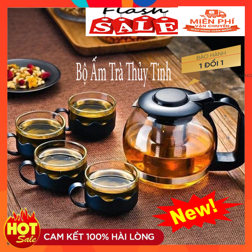 Bình trà có lõi lọc - ấm pha trà có lõi lọc. bộ bình trà kèm 4 ly thủy tinh -tách trà nhỏ gọn sang trọng - bộ bình trà cao cấp sang trọng.