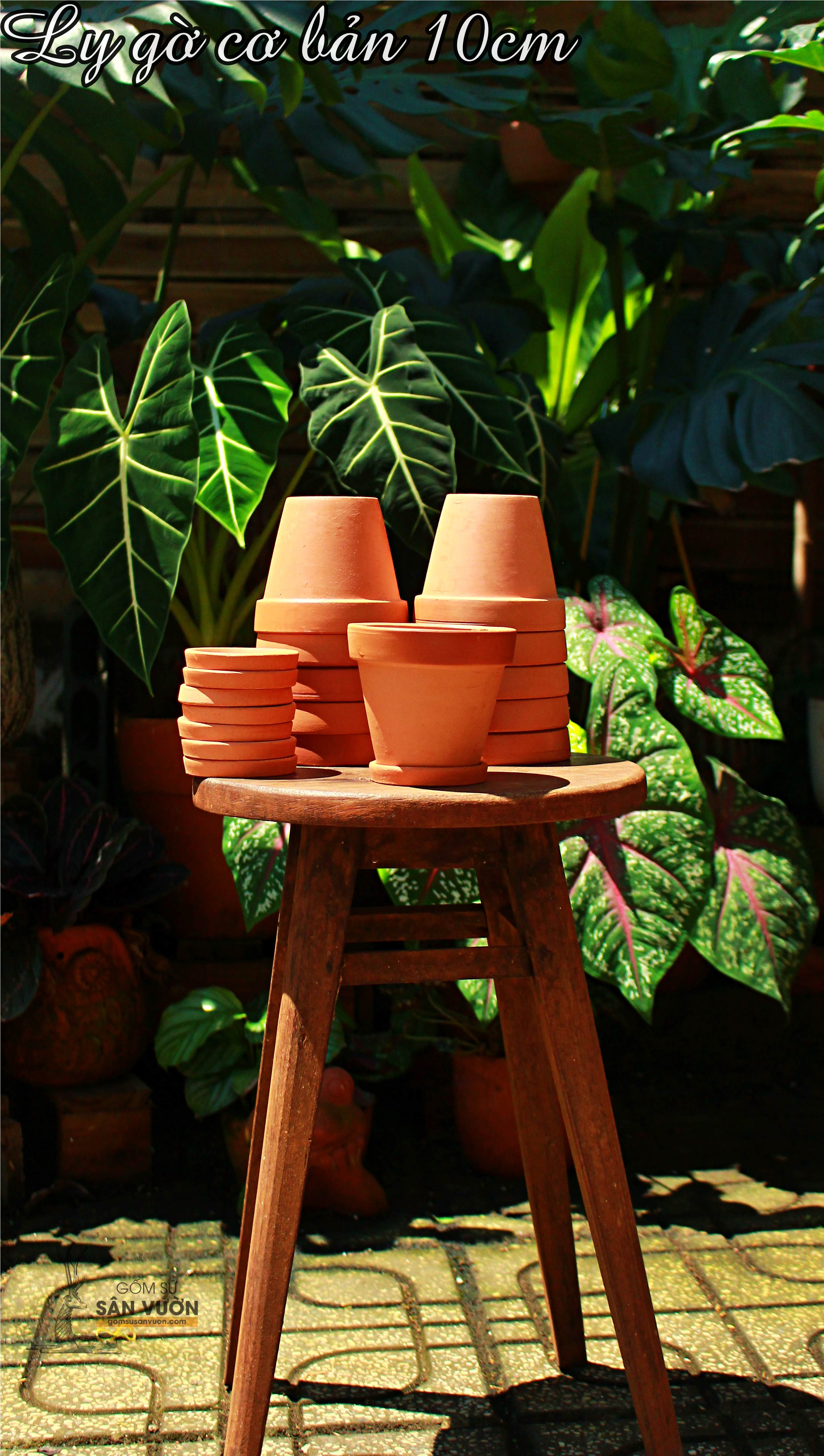 Combo 10 Chậu trồng cây gốm đất nung (terracotta) hình Ly Gờ 10cm kèm Đĩa lót - Gốm Sứ Sân Vườn Bình Dương chất lượng cao