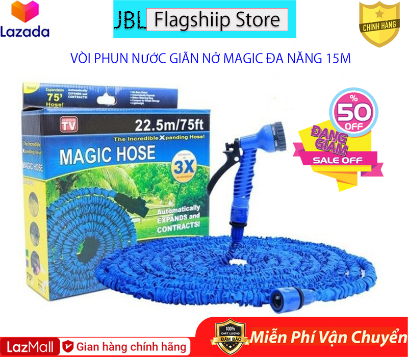 Bộ Vòi Nước Thông Minh Đa Năng Magic Hose Giãn Nở 15m - siêu co giãn nhiều chế độ phun khác nhau - Vòi xịt nước rửa xe tăng áp kèm dây giản nở – vòi tưới cây giãn nở - ống nước co giãn đa năng tiện ích - vòi xịt rửa xe co giãn vòi tưới cây