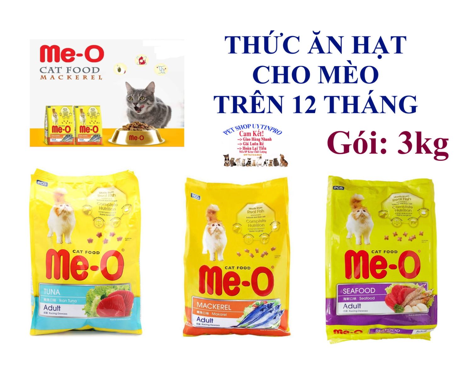 Thức ăn hạt cho Mèo Me-O Gói 3kg Xuất xứ Thái Lan Giúp bổ sung dinh dưỡng, Tăng cường miễn dịch, Cung cấp đủ năng lượng