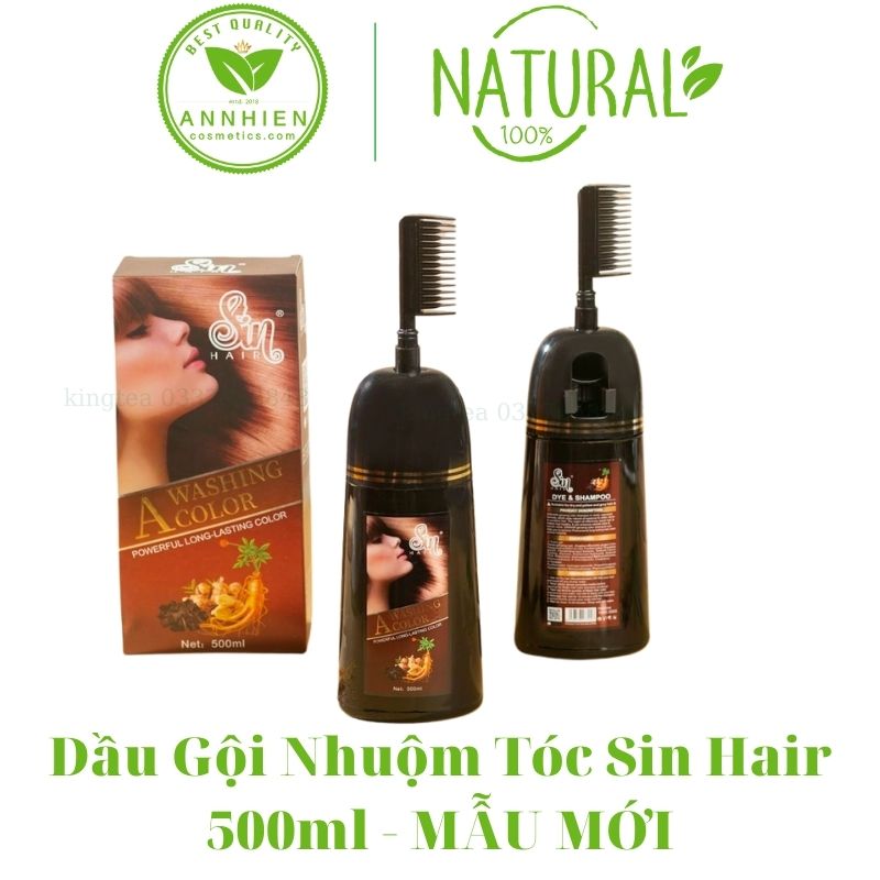 [HCM]Dầu Gội Nhuộm Tóc Tại Nhà Sin Hair 500ml - Dầu Gội Nhuộm Tóc Nhân Sâm Nhật Bản Giúp Phủ Bạc Đen Tóc - Nâu Tóc