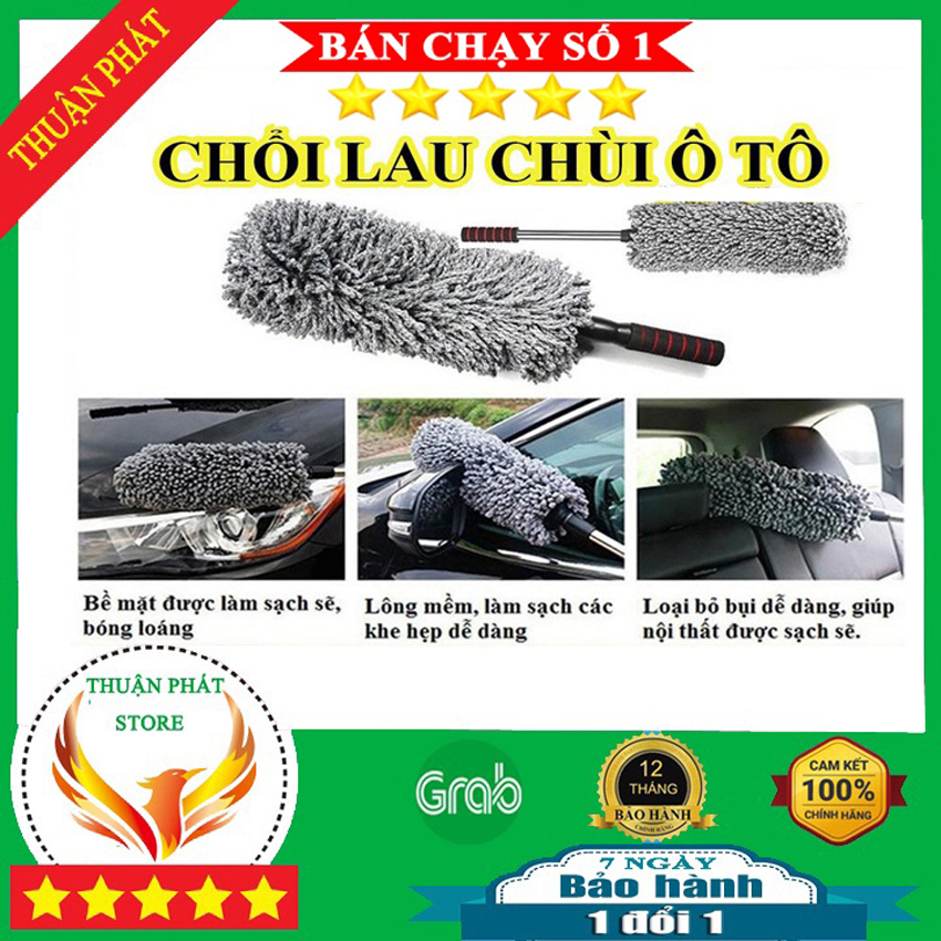 Chổi lau xe ô tô,chổi rửa xe ô tô xe hơi bằng sợi dầu màu xám cán kim loại điều chỉnh độ dài xoay 360 độ