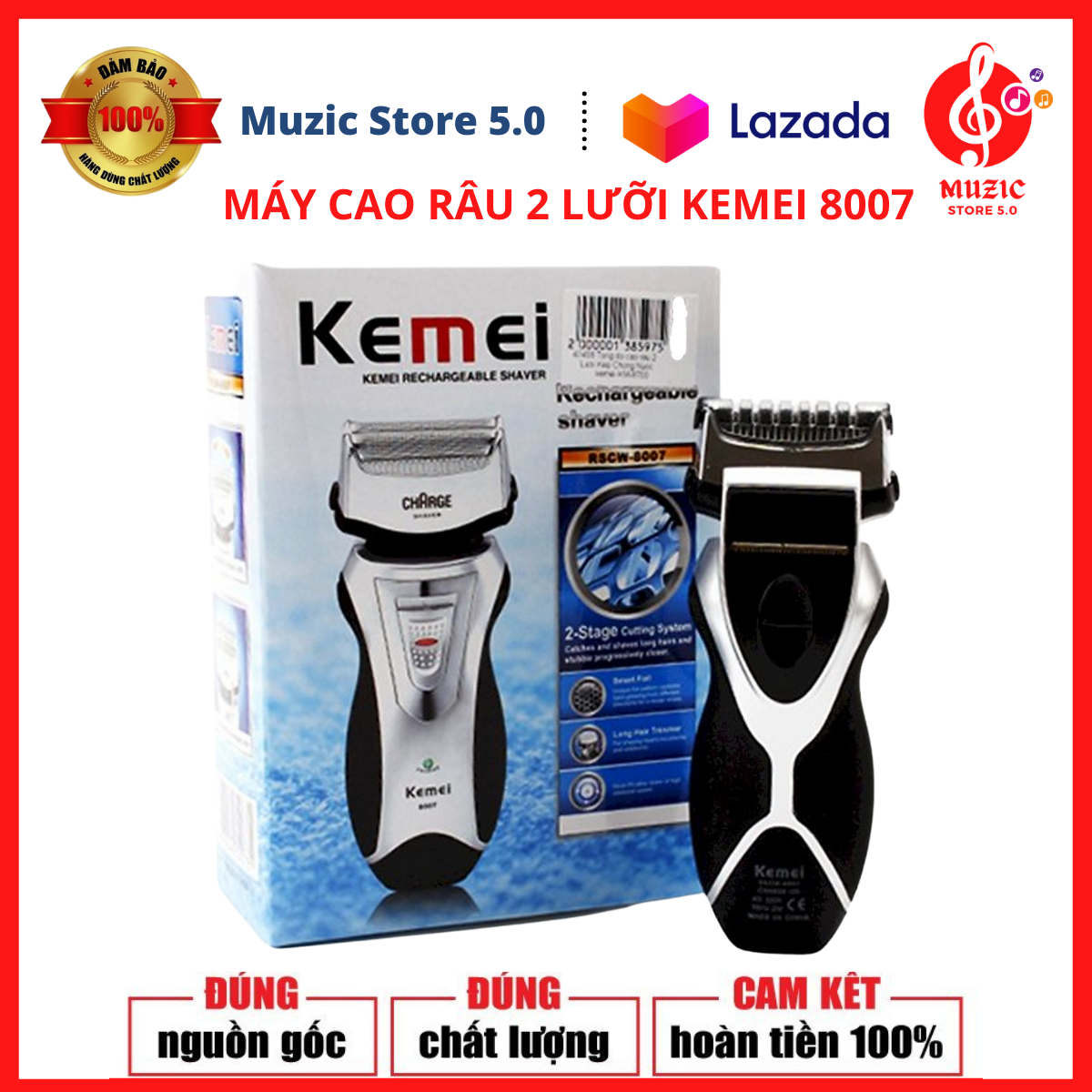 Máy cạo râu 2 lưỡi kép kemei 8007 - máy cạo râu cầm tay thiết kế 2 lưỡi kép thông minh cạo râu cực kỳ nhẹ và êm ái, dụng cụ cạo râu cao cấp bh 12 tháng