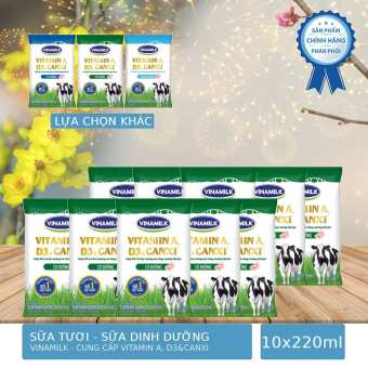 Combo 10 Bịch Sữa Tươi Tiệt Trùng - Sữa Dinh Dưỡng Vinamilk 220ml