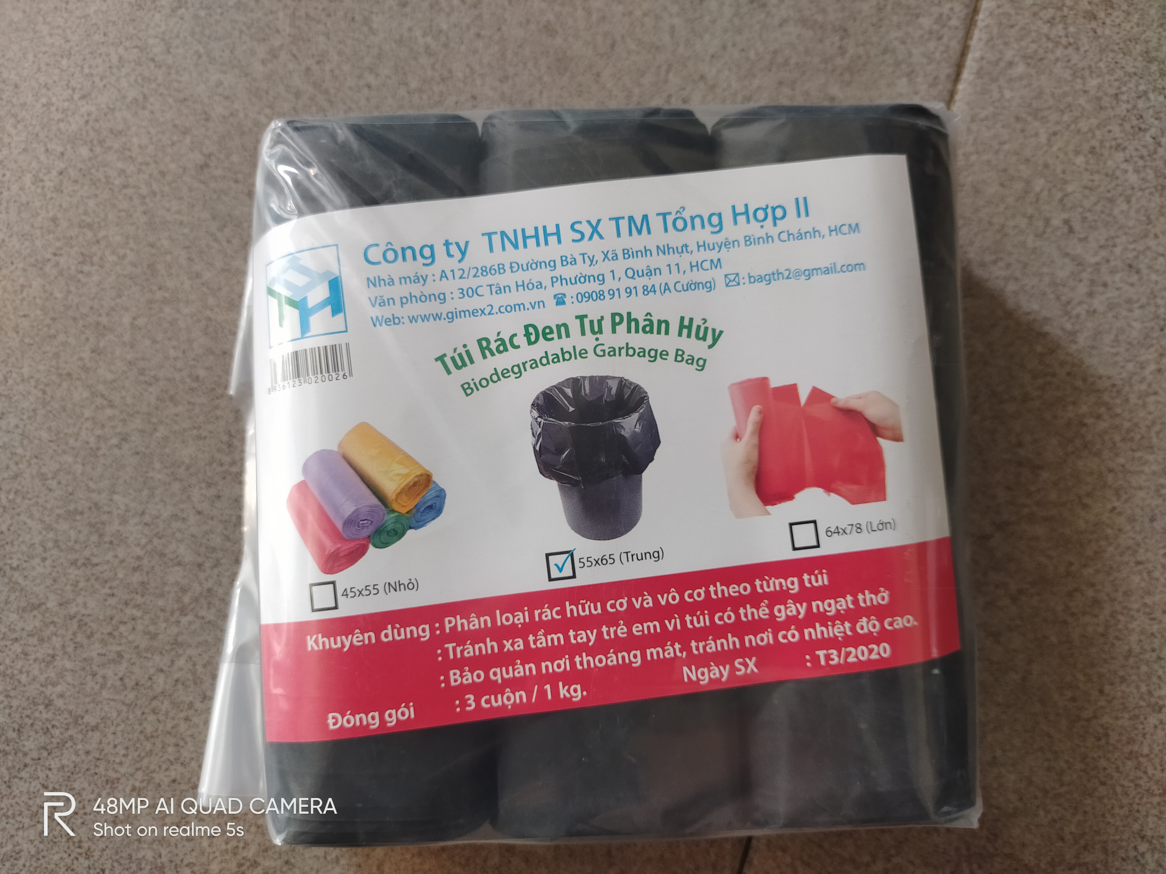 Túi đựng rác màu đen size trung 55 x 65 cm