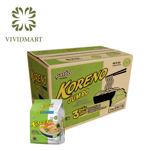 MÌ JUMBO KORENO 6 VỊ: HẢI SẢN CAY, KIM CHI, TÔM, GÀ, NẤM, BÒ CAY - LỐC 10 GÓI 100gr - KORENO