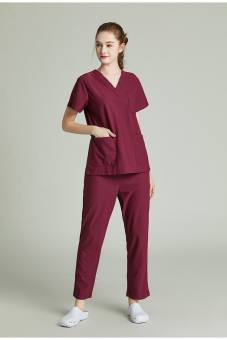 Bộ Scrubs Bác Sĩ,Bộ Đồ Cổ Tim Spa Đỏ Đô Hàng Cao Cấp