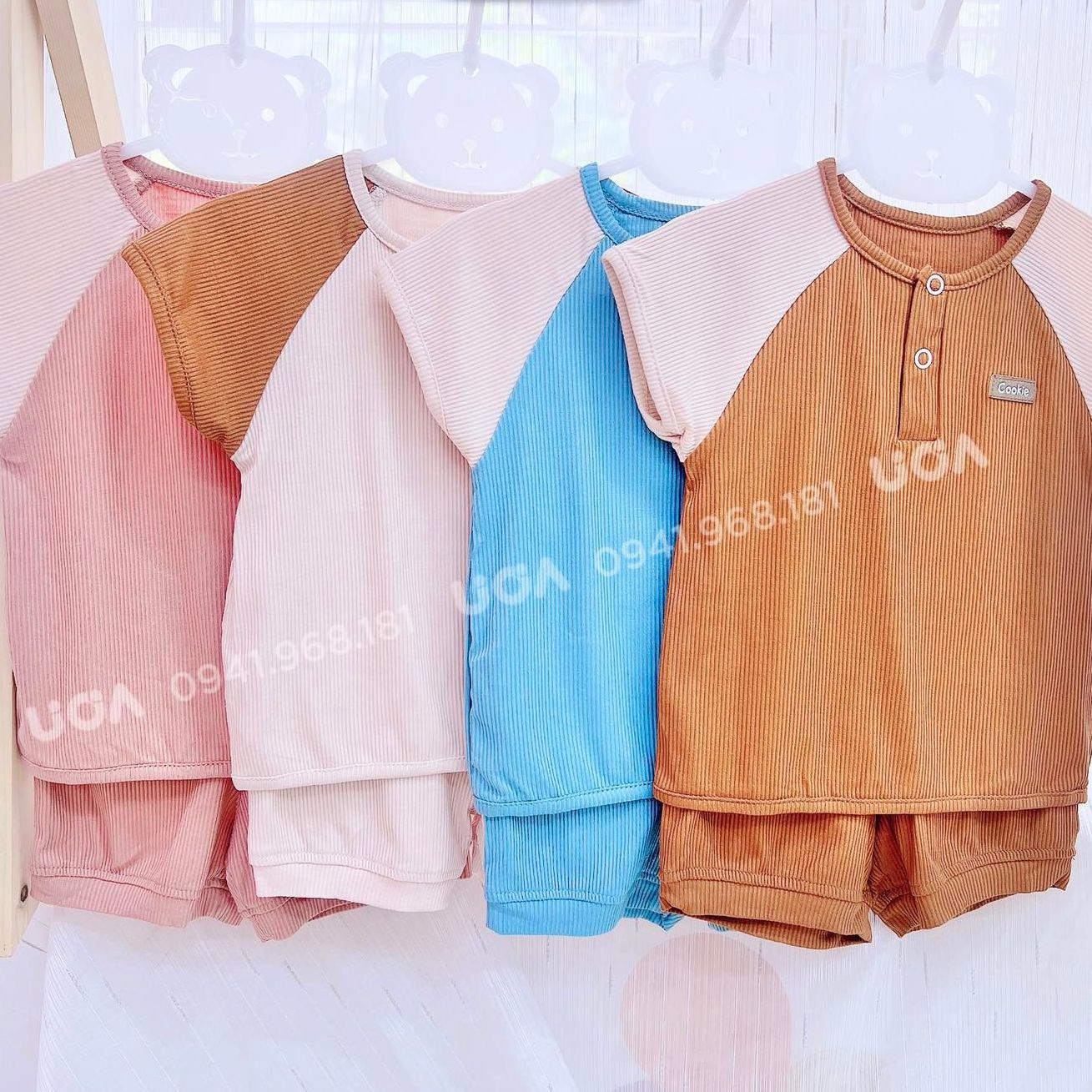 Bộ quần áo cộc tay cookie phối màu cổ trụ nhiều màu cho bé từ 6 tháng tuổi