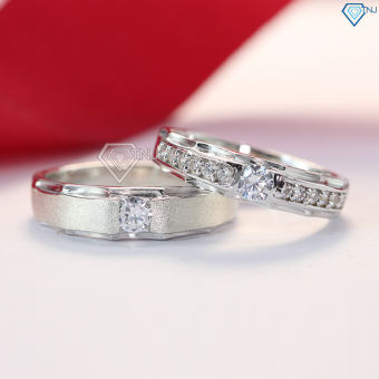 Nhẫn đôi bạc đẹp đính đá, nhẫn cặp tình nhân khắc tên ND0176 - Trang Sức TNJ