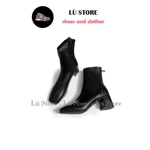 ┅┅✇  Giày bốt da mềm nữ cao cổ lót nỉ khóa sau cao cấp-boot mũi vuông đế 6 phân