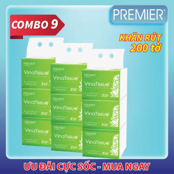 Khăn giấy rút Premier VinaTissue 200 tờ - Combo 9 gói