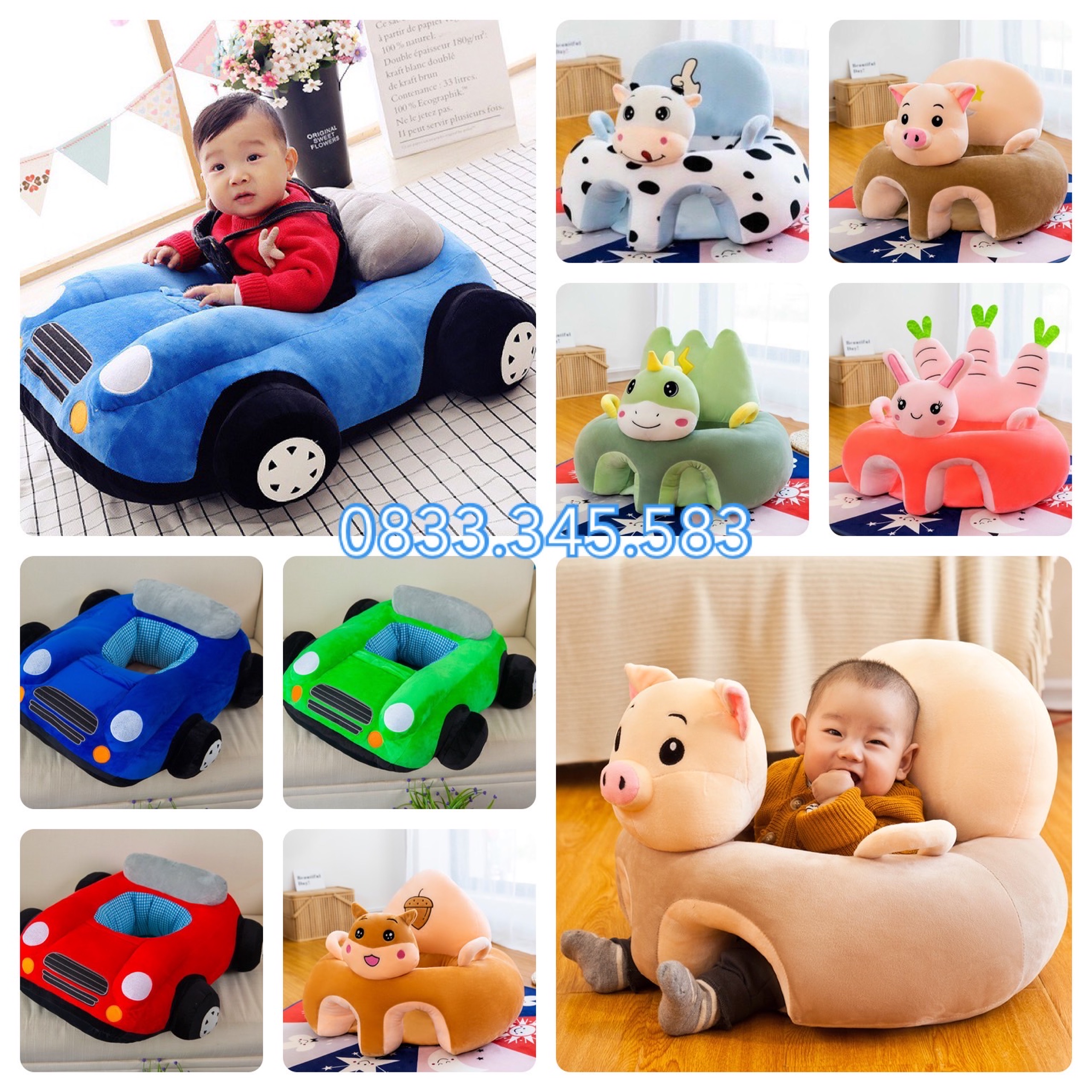 Ghế tập ngồi, ăn dặm hình thú nhồi bông cho bé, trẻ em sơ sinh cao cấp siêu cute nhiều màu được chọn mẫu (có bông sẵn)