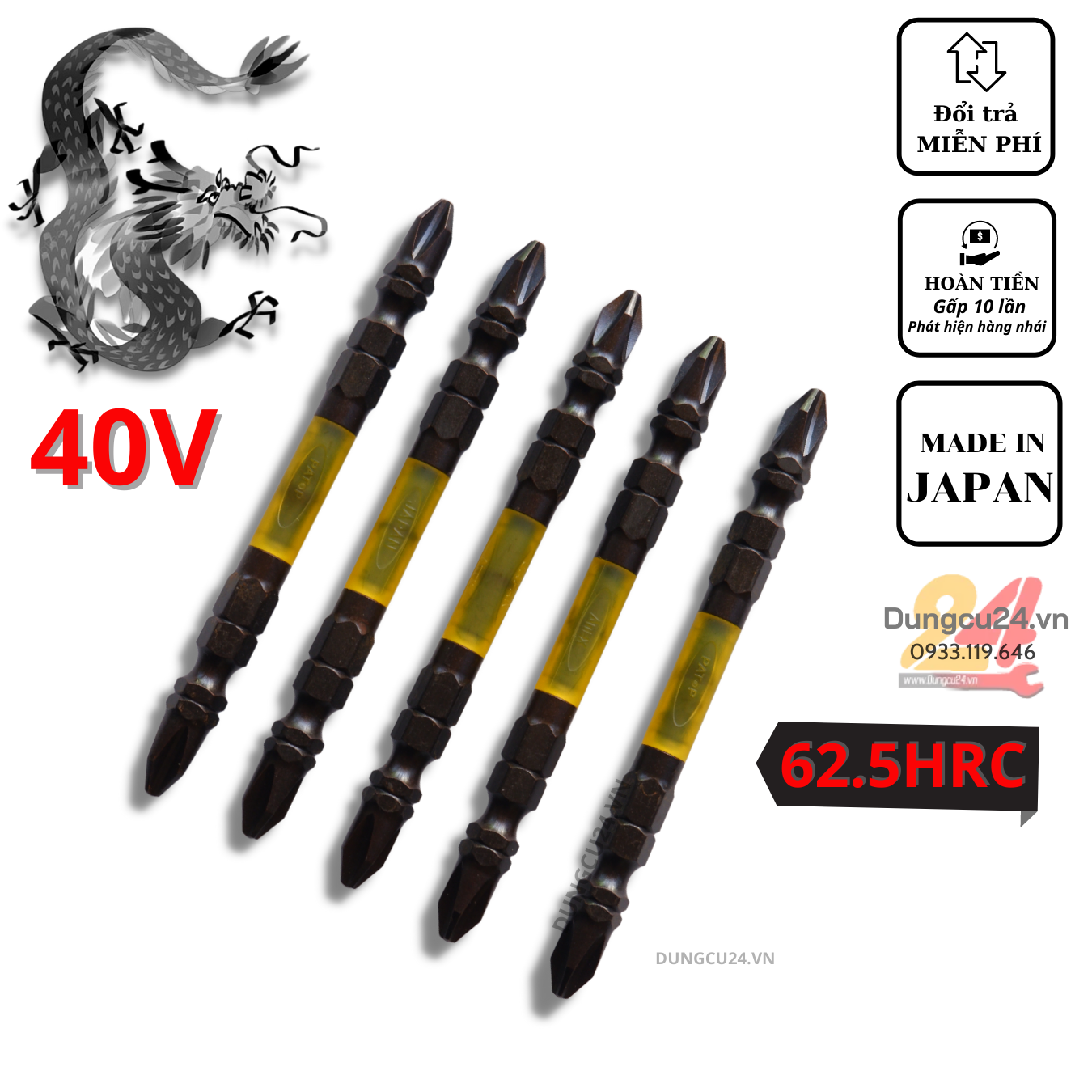 [ made in japan ] Mũi vít Nhật Siêu cứng 2 đầu có từ tính Anex ABR-14M+2x65/85/110 (Giá 1 mũi)