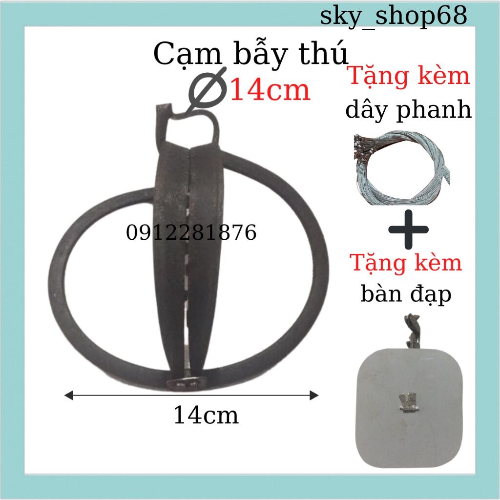 Cạm bẫy thú 14cm hàng đẹp loại 1 tặng kèm bàn đạp và dây phanh
