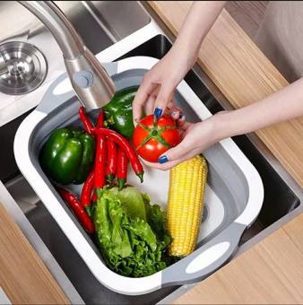 Bộ Thớt Kèm Chậu Gấp Gọn 3 TRONG 1 Cao Cấp Bộ Thớt Gấp Gọn Kèm Thau Rổ Rửa Hoa Qủa Tiện Lợi, Chậu Gấp Gọn Kèm Thớt Thông Minh.