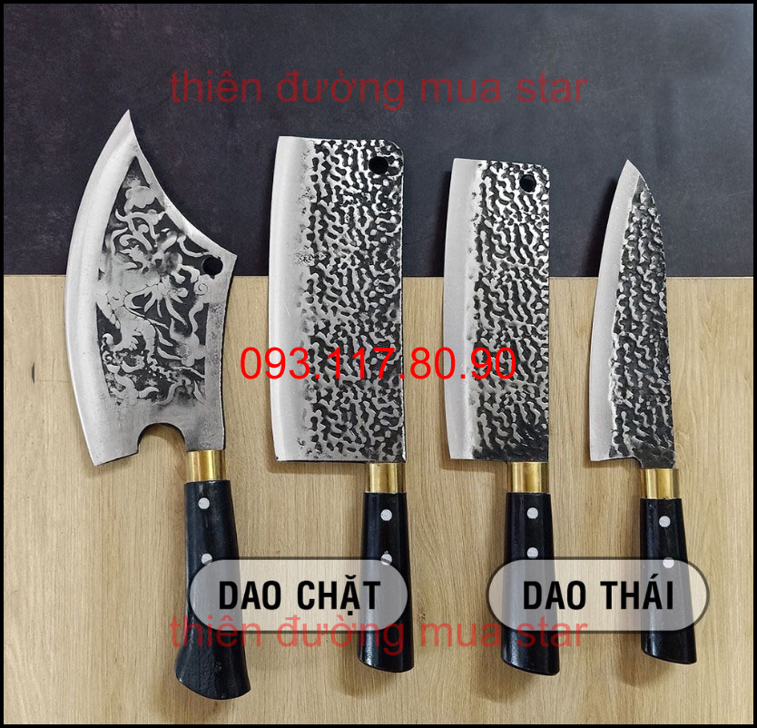 Bộ dao nhà bếp 5 món cao cấp làm từ nhíp xe cán gỗ cẩm
