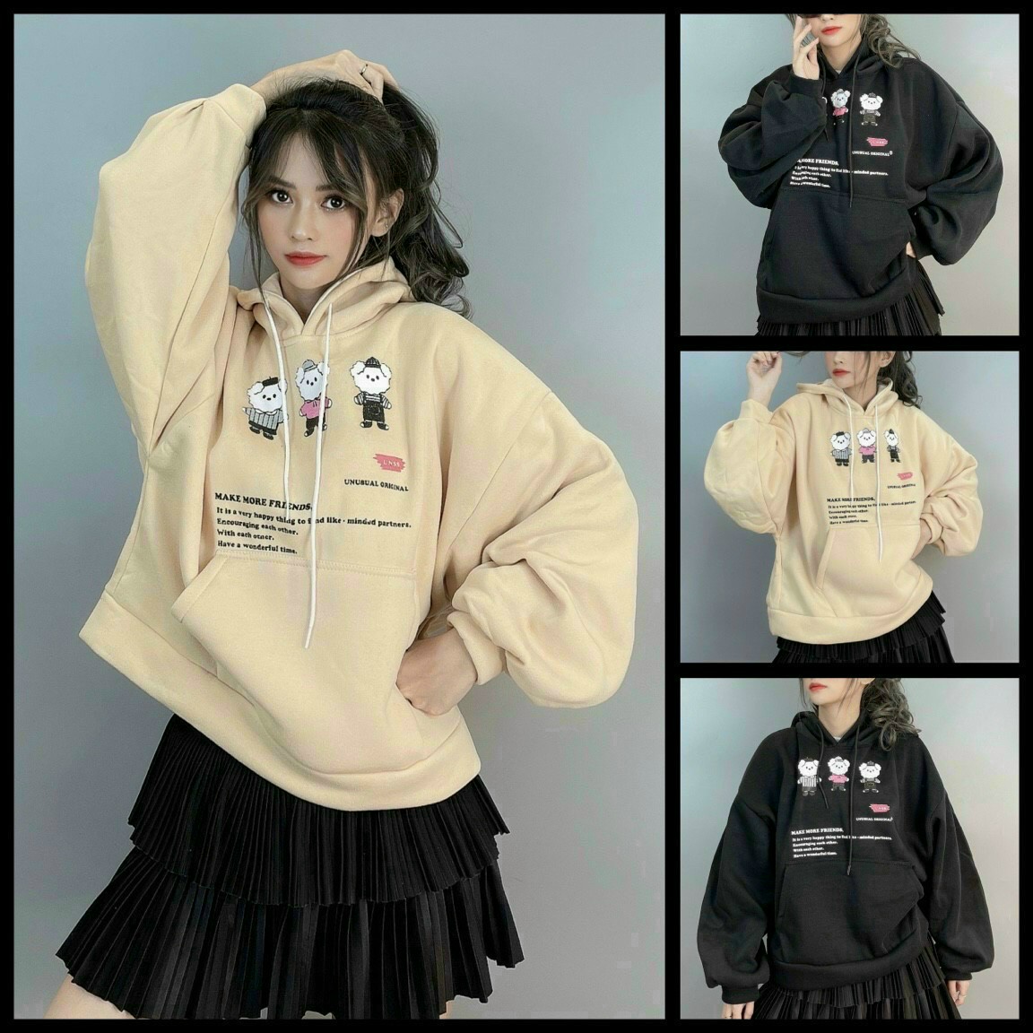 Áo Khoác Hoodie Nữ 3 Chú Gấu Siêu Xinh Siêu Cute Thời Trang Mocara-Fashion