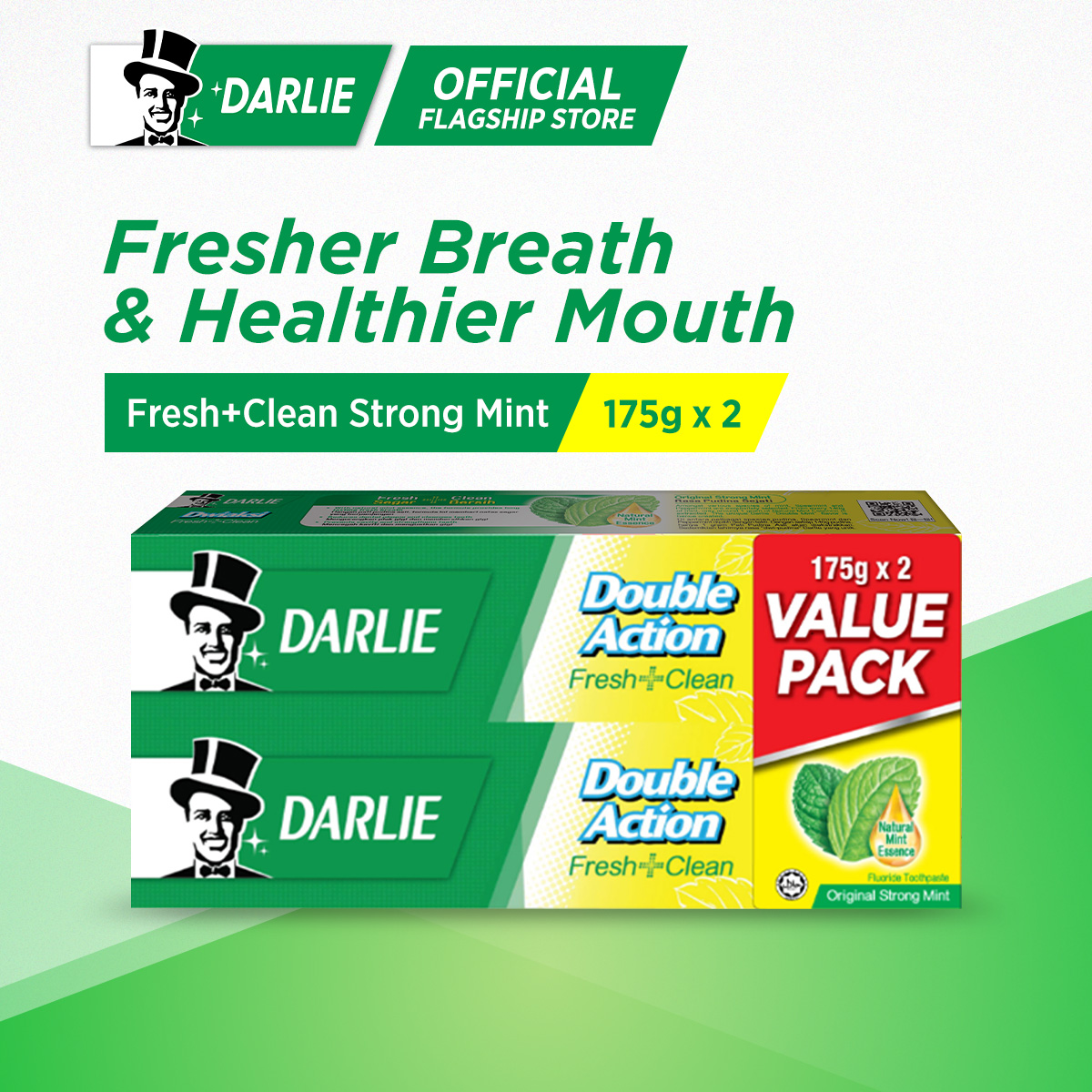 Gambar Darlie Double Action Fresh + Clean Toothpaste Original Strong Mint 175g x 2 (Value Pack)