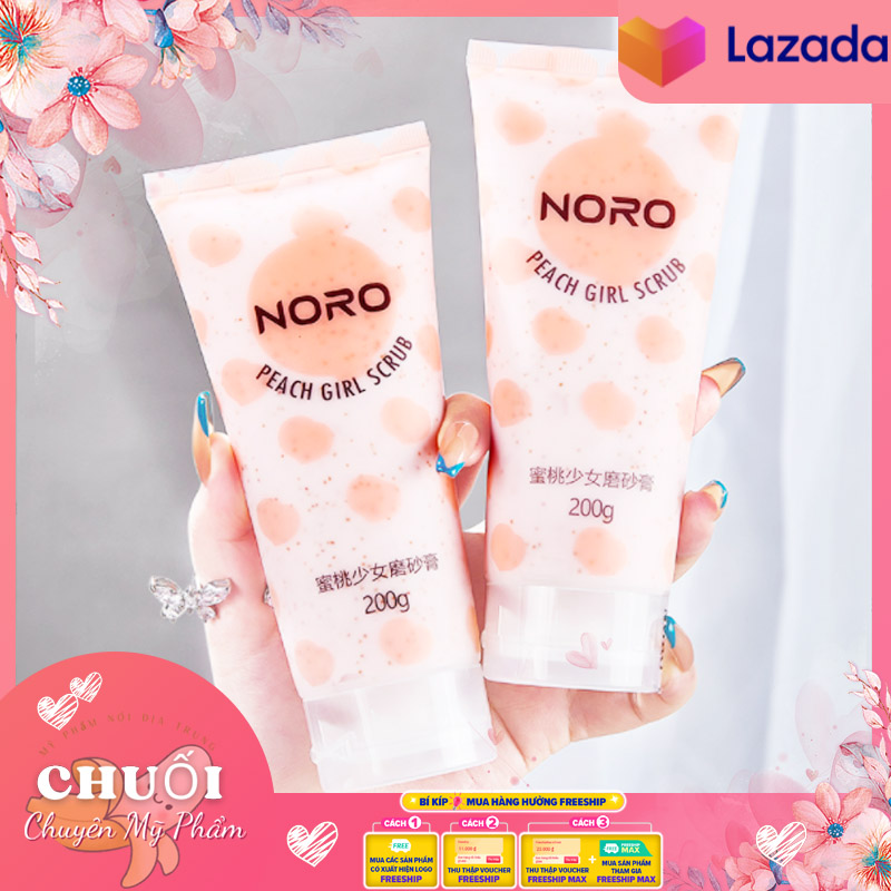 Kem Tẩy Da Chết Toàn Thân NORO Chiết Xuất Hoa Anh Đào Dưỡng Ẩm Da 200g | Kem tẩy da chết body đào Noro 200g dạng tuýp nội địa trung Peach Clear Body Scrub | Kem tẩy da chết body đào Noro 200g dạng tuýp nội địa trung Peach Clear Body Scrub