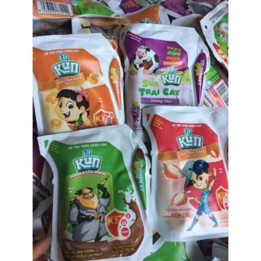Sữa Kun bịch 110ml dạng túi thần kì sữa chua công nghệ Nhật Bảncác vị trái cây : cam, dâu, nho, socola, và ổi ( có mã mix các vị) - VIKITA MARK