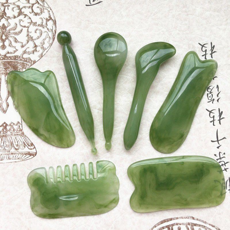Bộ dụng cụ ấn huyệt 7 món xanh massage cạo gió mặt body