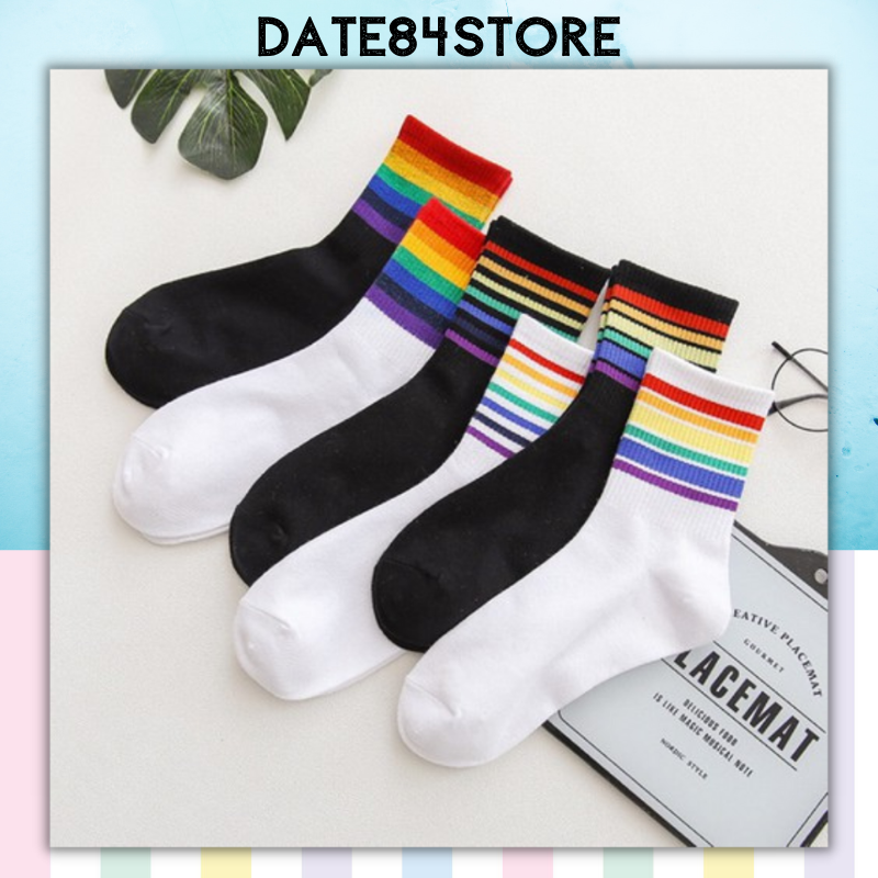 [HCM]Tất Vớ Nam Nữ Sọc 7 Màu Cầu Vòng