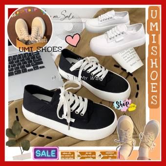 Giày thể thao nữ mã BAMI UMI SHOES đế bằng bánh mì basic độn đế vải canvas bata mới hot phong cách retro đẹp cá tính đẹp đơn giản buộc dây màu trắng đen kem xinh kiểu dáng Hàn quốc trend mẫu mới đi học đi chơi